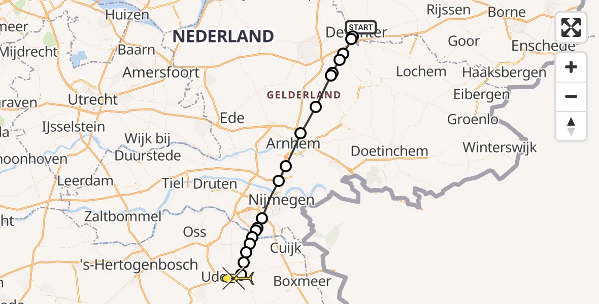 Routekaart van de vlucht: Lifeliner 3 naar Vliegbasis Volkel, Spijkerpad