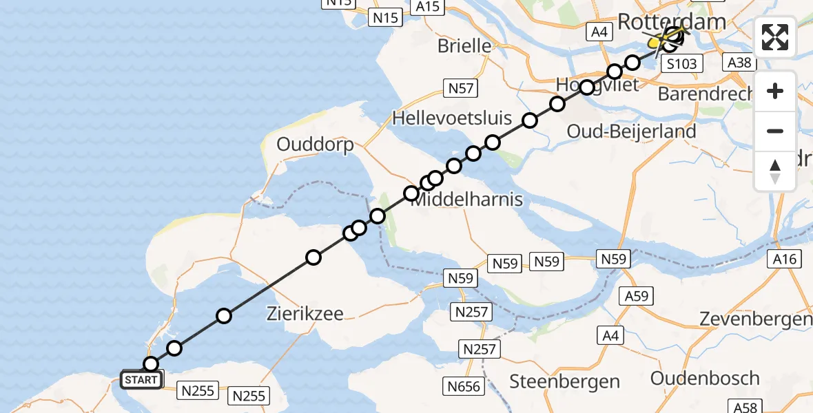 Routekaart van de vlucht: Lifeliner 2 naar Erasmus MC, Hoogh Plaetweg