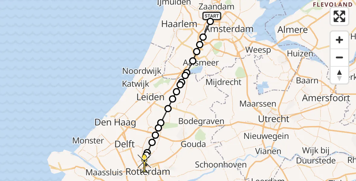 Routekaart van de vlucht: Lifeliner 1 naar Rotterdam, Westpoort