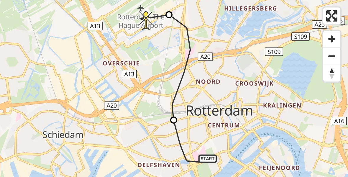 Routekaart van de vlucht: Lifeliner 2 naar Rotterdam The Hague Airport, Mathenesserlaan