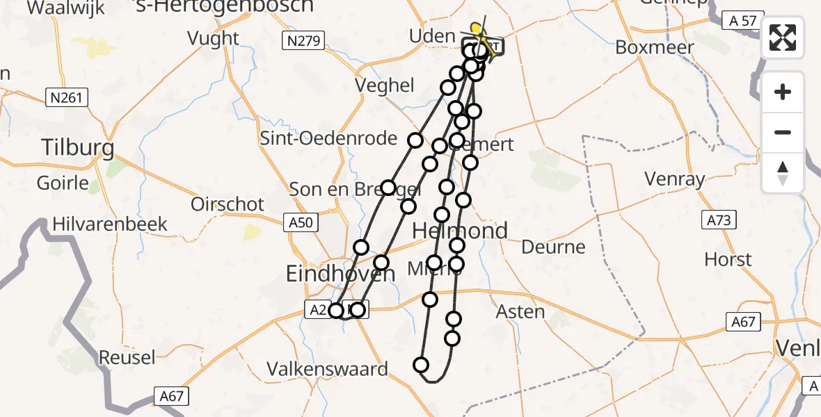 Routekaart van de vlucht: Lifeliner 3 naar Vliegbasis Volkel, Vogelstraat