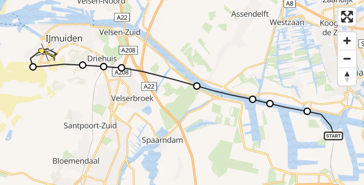 Routekaart van de vlucht: Lifeliner 1 naar IJmuiden, Hoofdtocht