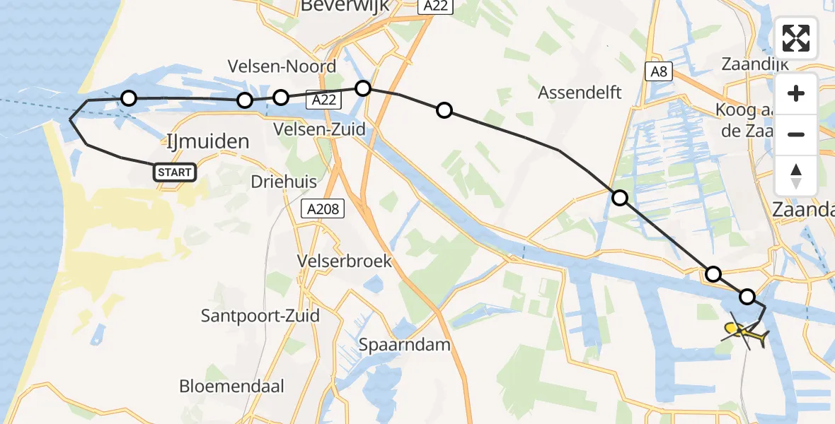 Routekaart van de vlucht: Lifeliner 1 naar Amsterdam Heliport, Ampèrestraat