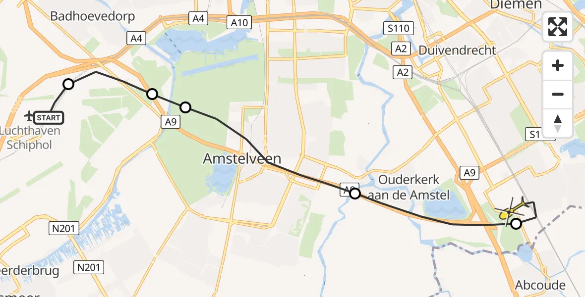 Routekaart van de vlucht: Lifeliner 1 naar Academisch Medisch Centrum (AMC), P40 straat