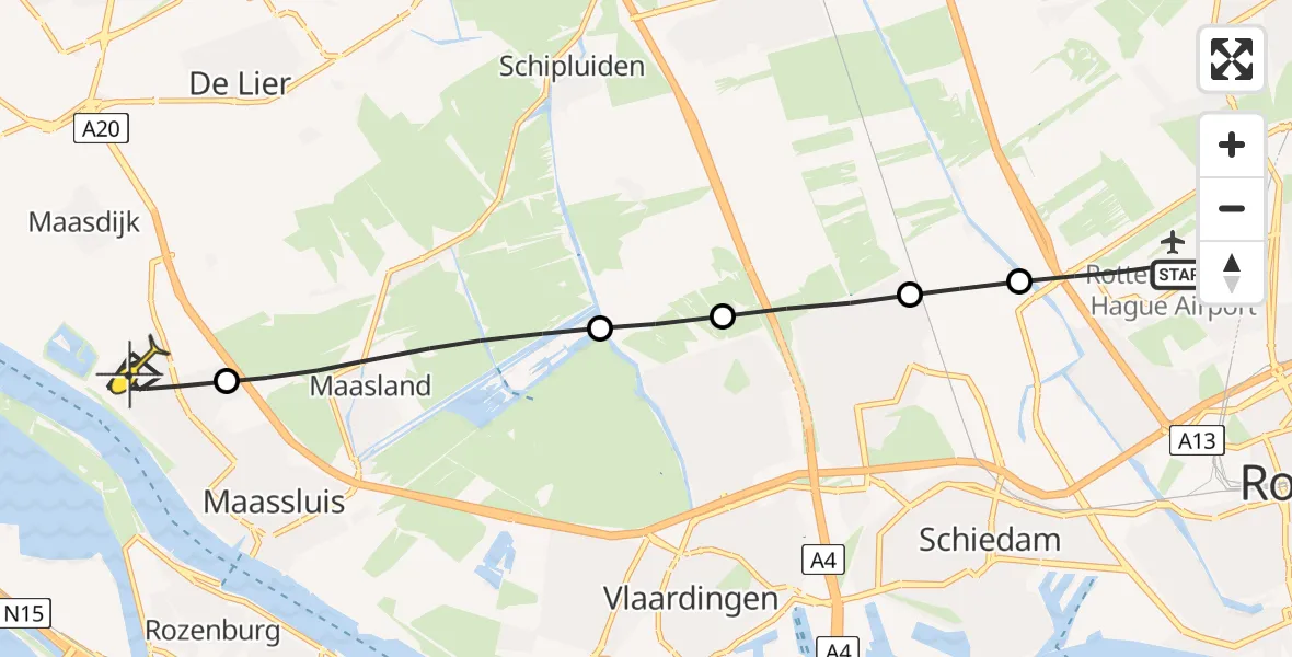 Routekaart van de vlucht: Lifeliner 2 naar Maassluis, Matlingeweg