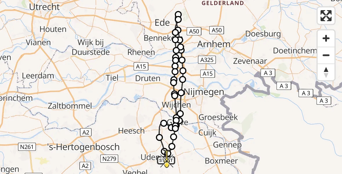 Routekaart van de vlucht: Lifeliner 3 naar Vliegbasis Volkel, Zeelandsedijk