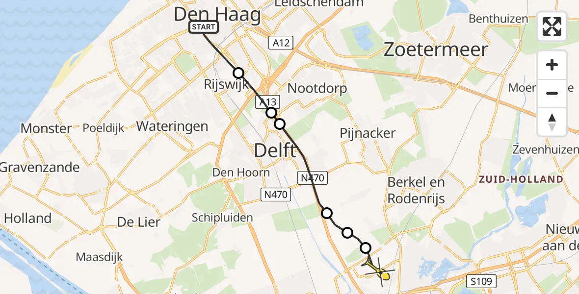 Routekaart van de vlucht: Lifeliner 2 naar Rotterdam The Hague Airport, Vaillantlaan