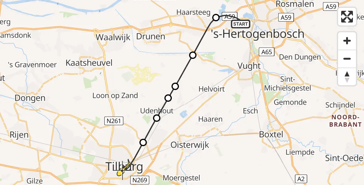 Routekaart van de vlucht: Lifeliner 2 naar Tilburg, Rietveldenweg