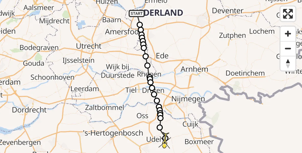 Routekaart van de vlucht: Lifeliner 3 naar Vliegbasis Volkel, Gildenstraat