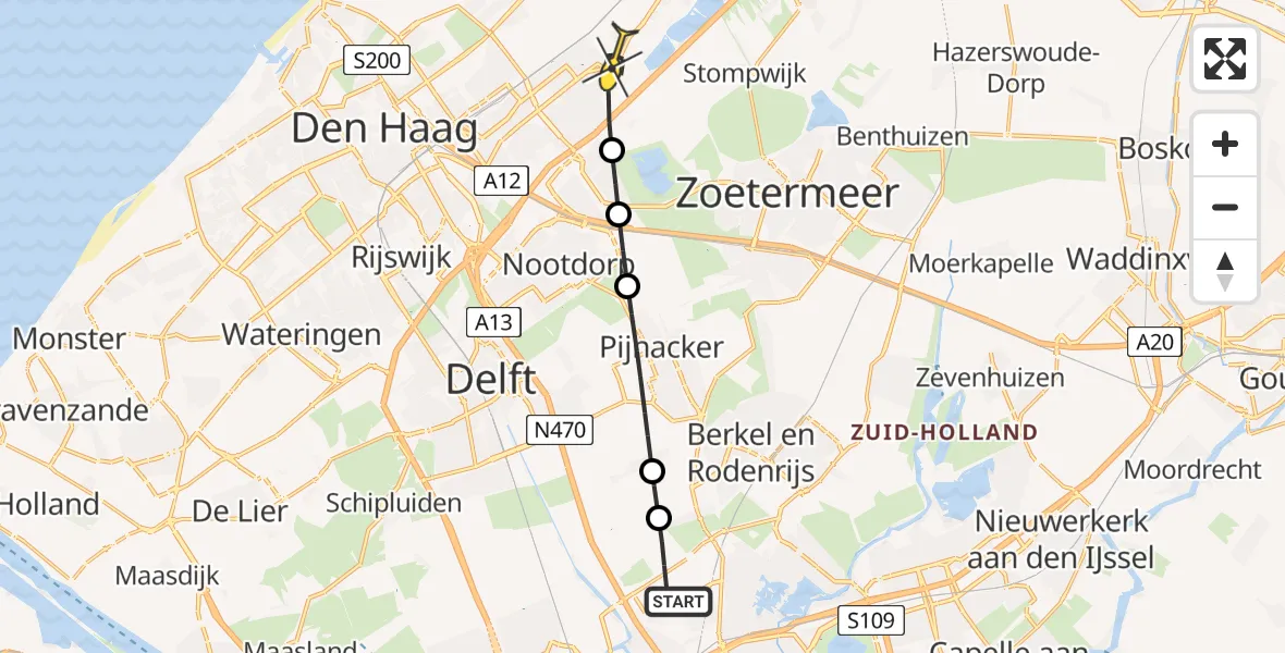 Routekaart van de vlucht: Lifeliner 2 naar Leidschendam, A16 Rotterdam