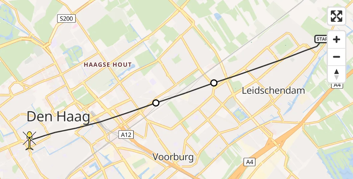 Routekaart van de vlucht: Lifeliner 2 naar Den Haag, Gravin Juliana van Stolberglaan