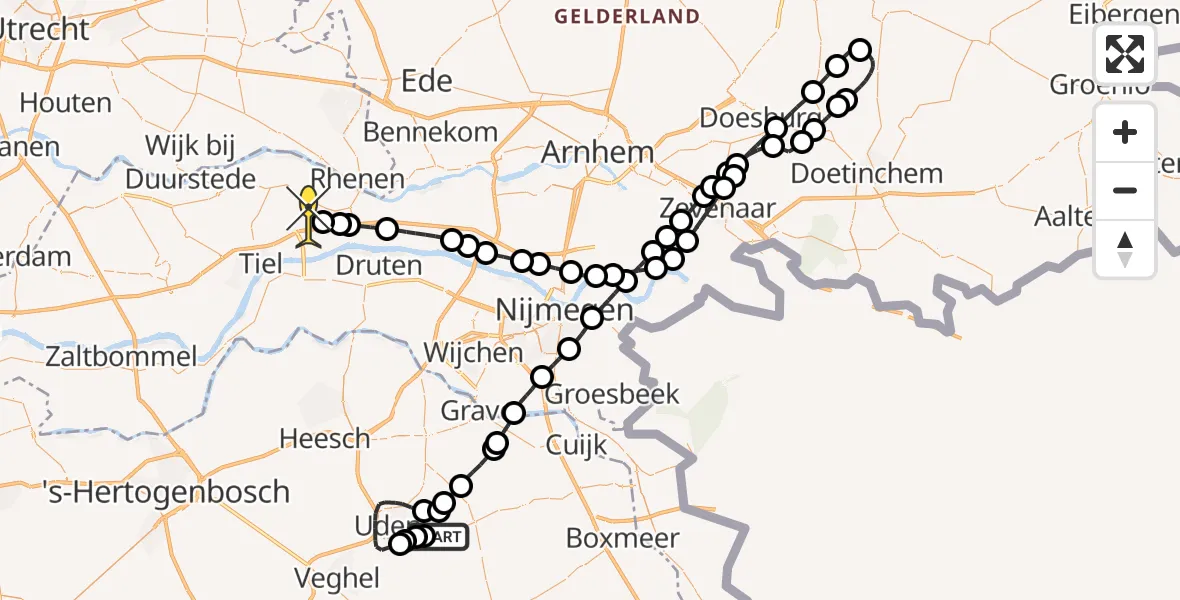 Routekaart van de vlucht: Lifeliner 3 naar Lienden, Rondweg Volkel