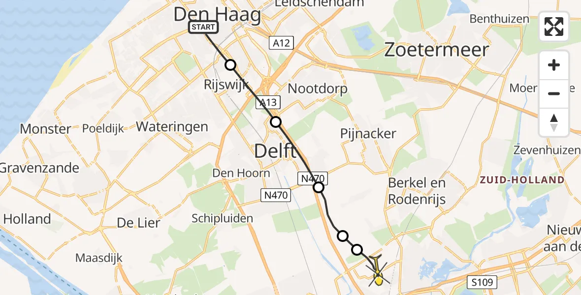 Routekaart van de vlucht: Lifeliner 2 naar Rotterdam The Hague Airport, Hoefkade