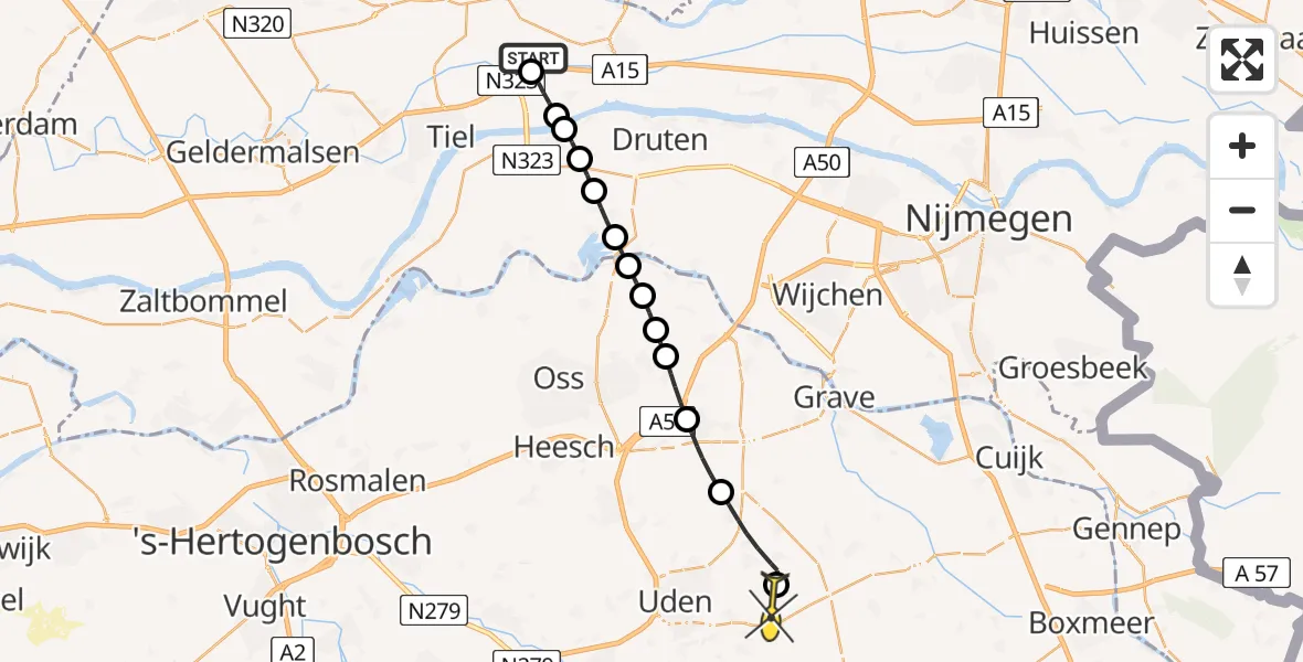 Routekaart van de vlucht: Lifeliner 3 naar Vliegbasis Volkel, Meersteeg