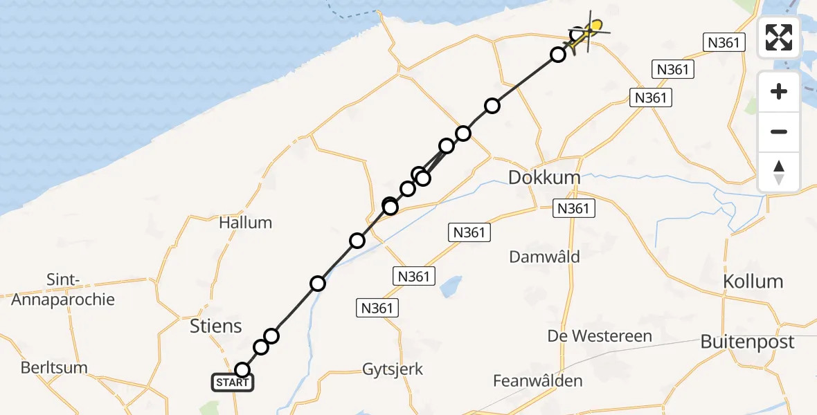 Routekaart van de vlucht: Ambulanceheli naar Nes, De Joussen