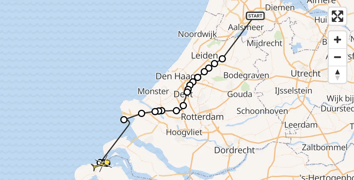 Routekaart van de vlucht: Politieheli naar Scharendijke, Molenwetering
