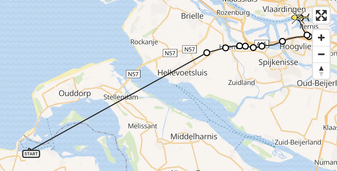 Routekaart van de vlucht: Politieheli naar Schiedam, De Achthoek