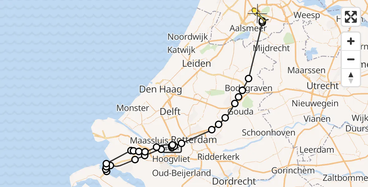 Routekaart van de vlucht: Politieheli naar Schiphol, Wiltonhaven