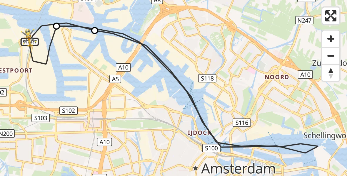 Vluchtroute Traumahelikopter van Amsterdam Heliport naar Amsterdam Heliport