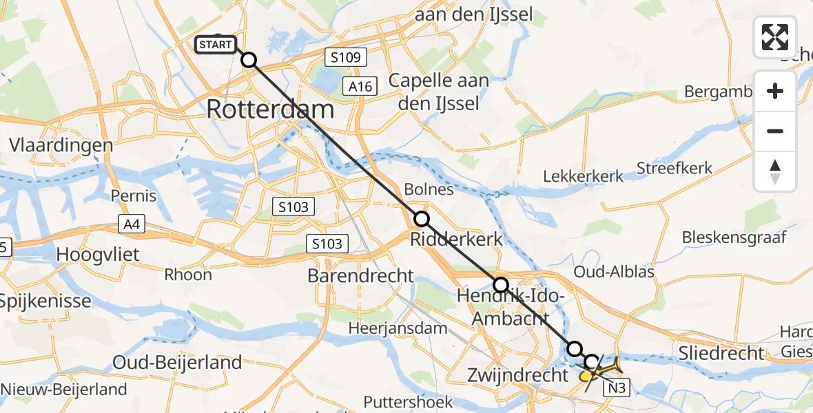 Routekaart van de vlucht: Lifeliner 2 naar Dordrecht, HSL-Zuid