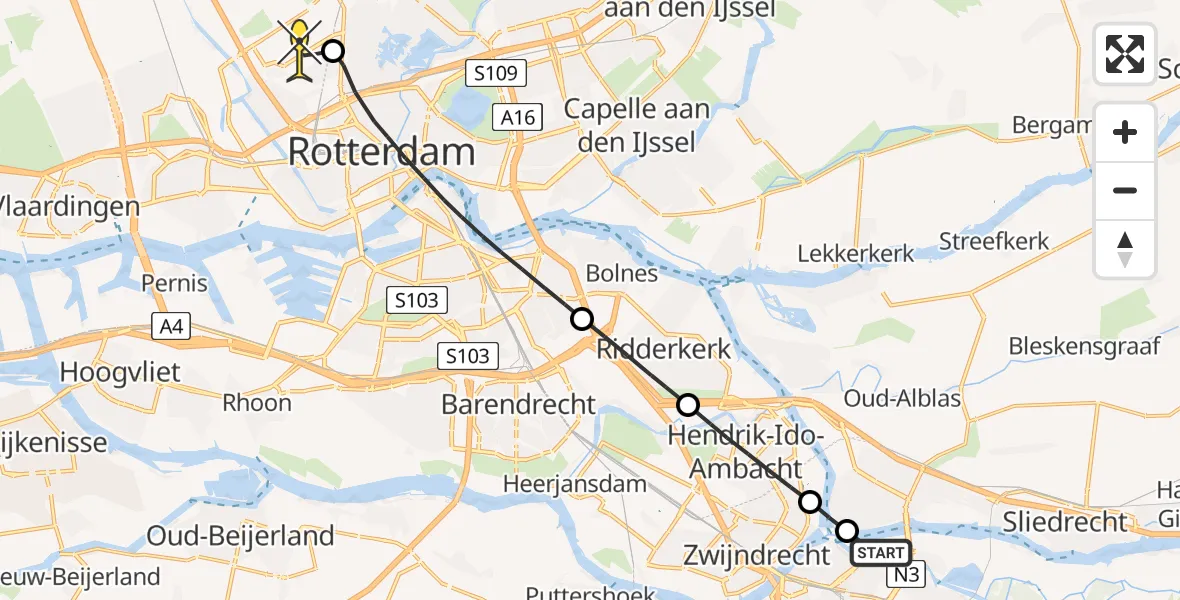 Routekaart van de vlucht: Lifeliner 2 naar Rotterdam The Hague Airport, Plaet