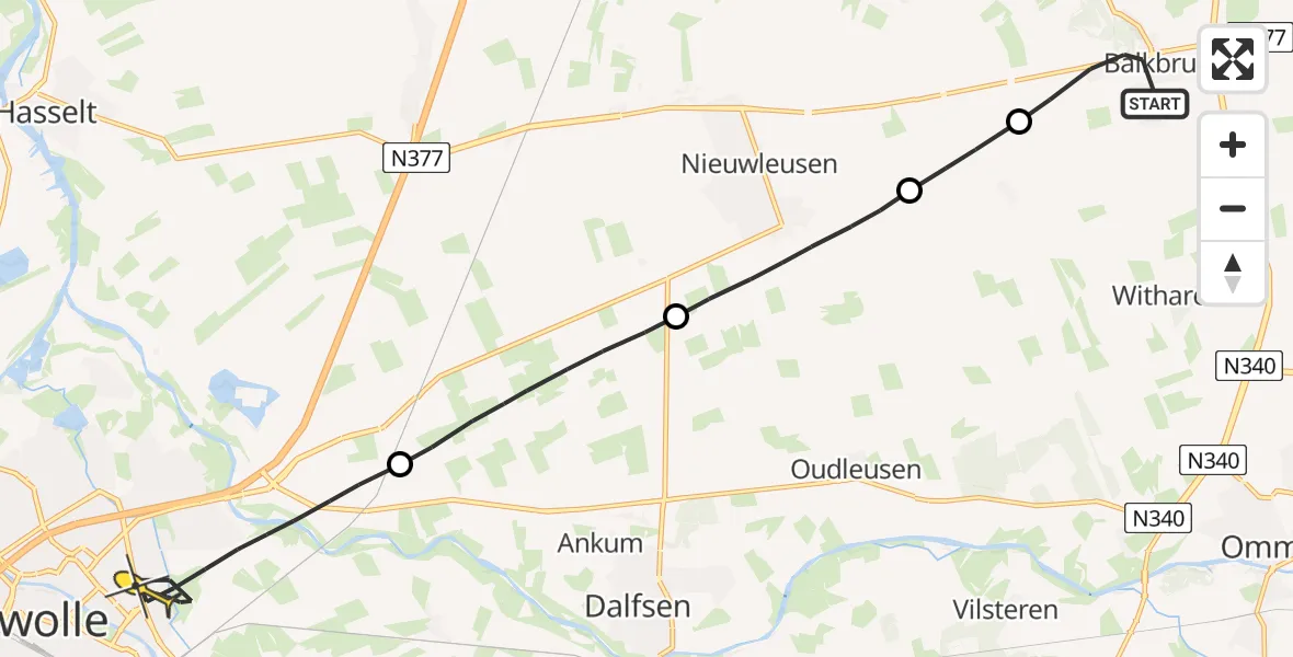 Routekaart van de vlucht: Lifeliner 4 naar Zwolle, Zwolseweg