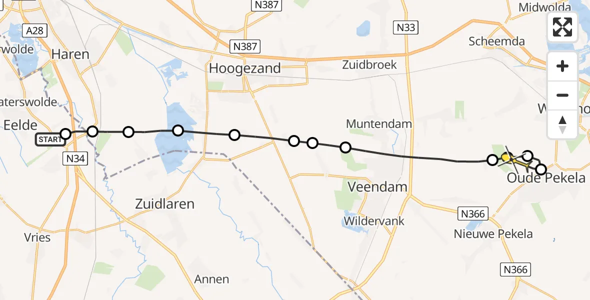 Routekaart van de vlucht: Lifeliner 4 naar Oude Pekela, Burgemeester J.G. Legroweg
