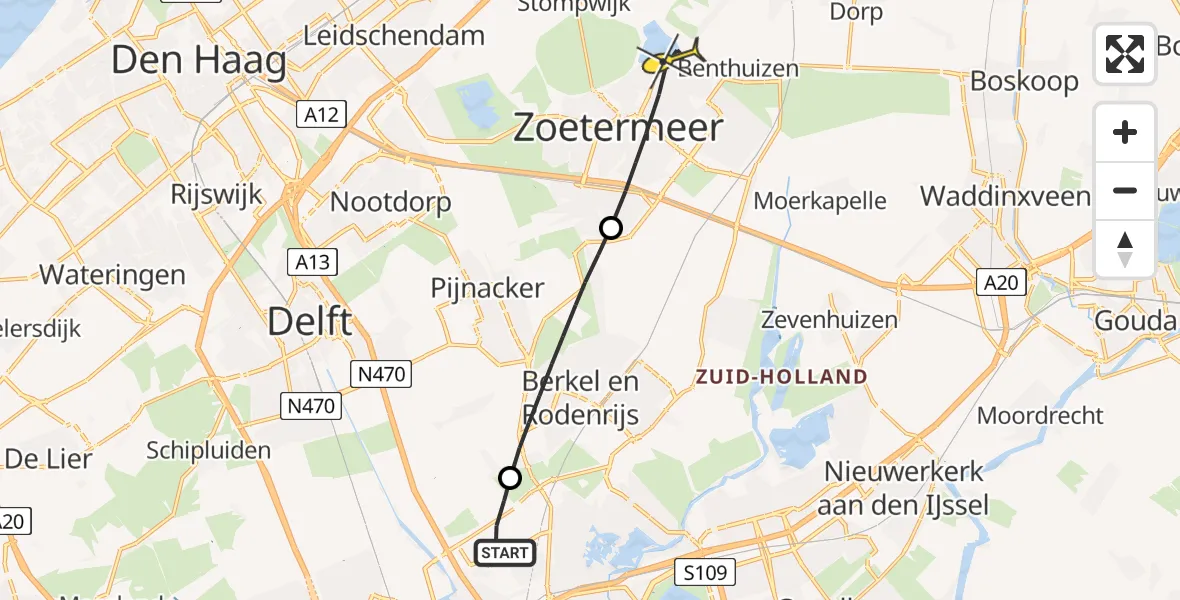 Routekaart van de vlucht: Lifeliner 2 naar Zoetermeer, Oude Bovendijk