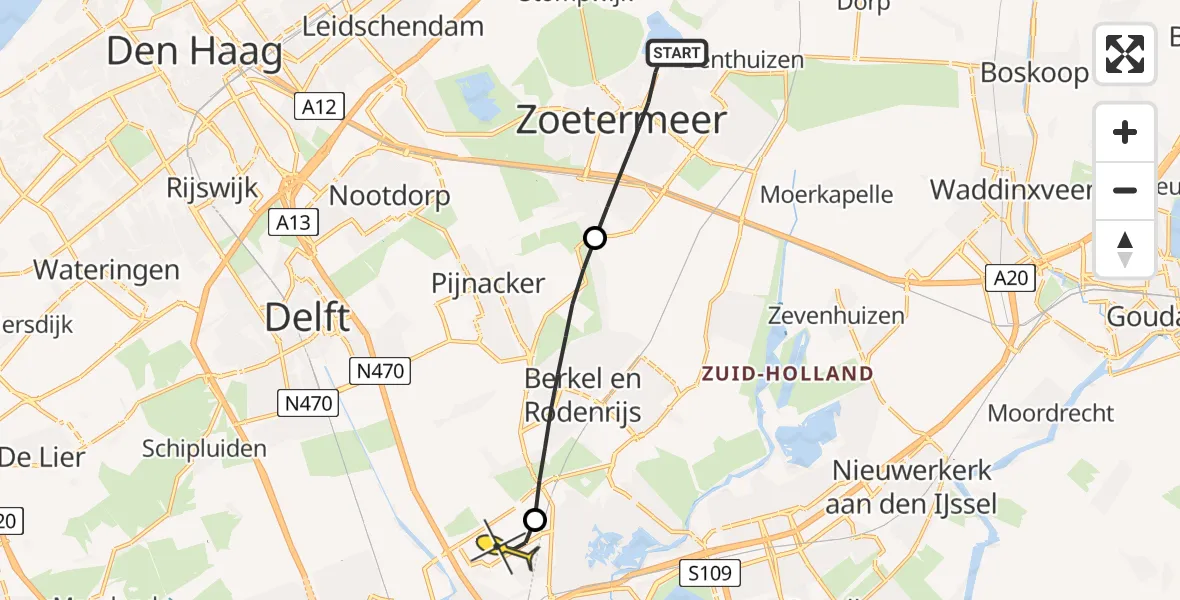 Routekaart van de vlucht: Lifeliner 2 naar Rotterdam The Hague Airport, Nimfkruidvaart