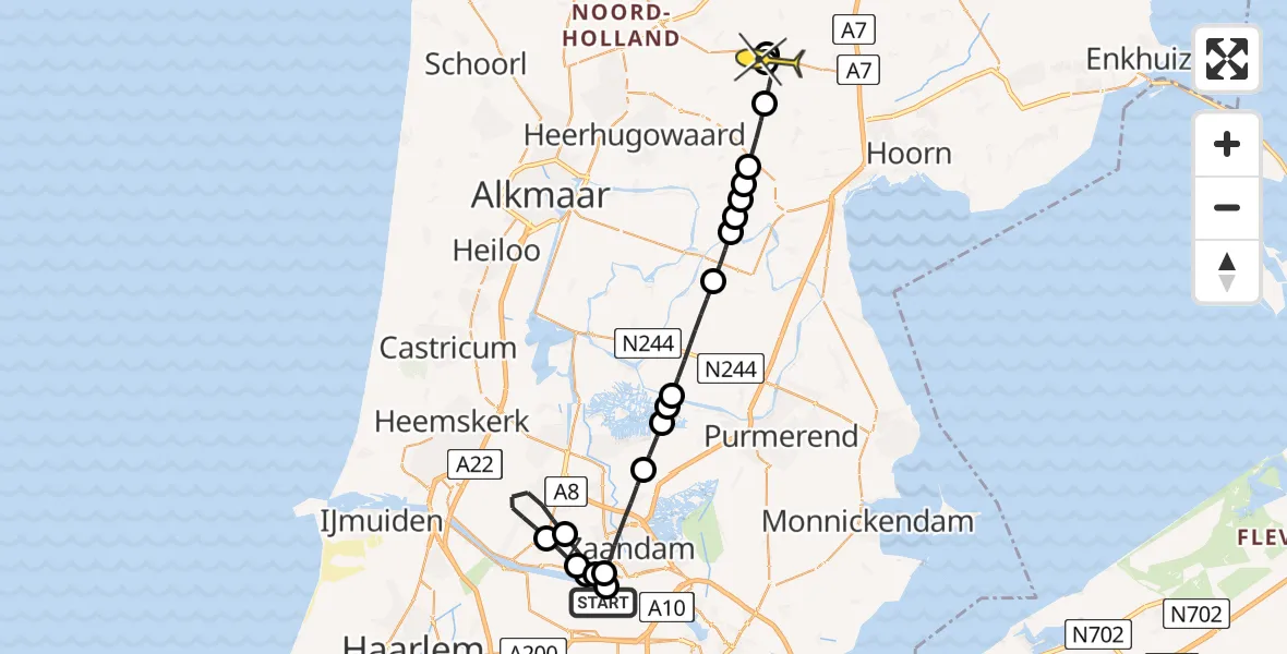 Routekaart van de vlucht: Lifeliner 1 naar Spanbroek, Stromboliweg