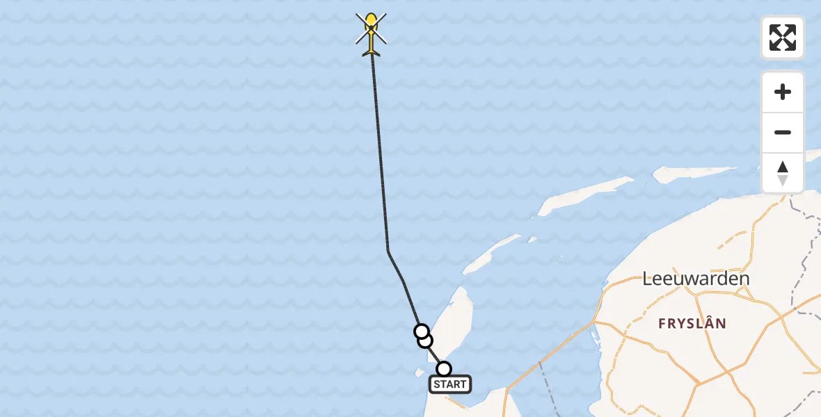 Routekaart van de vlucht: Kustwachthelikopter naar Het Nieuwe Diep