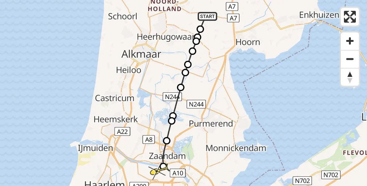 Routekaart van de vlucht: Lifeliner 1 naar Amsterdam Heliport, Zandwerven