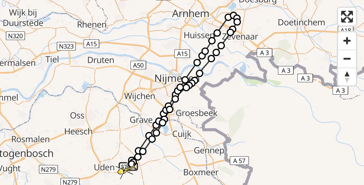 Routekaart van de vlucht: Lifeliner 3 naar Vliegbasis Volkel, Millsebaan