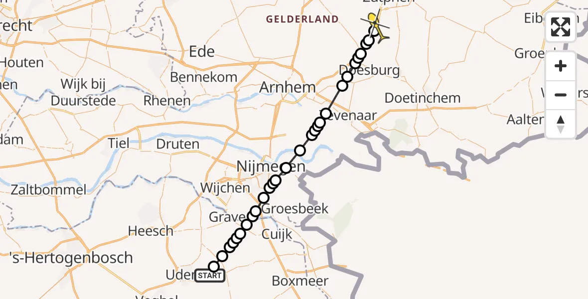 Routekaart van de vlucht: Lifeliner 3 naar Brummen, Millsebaan