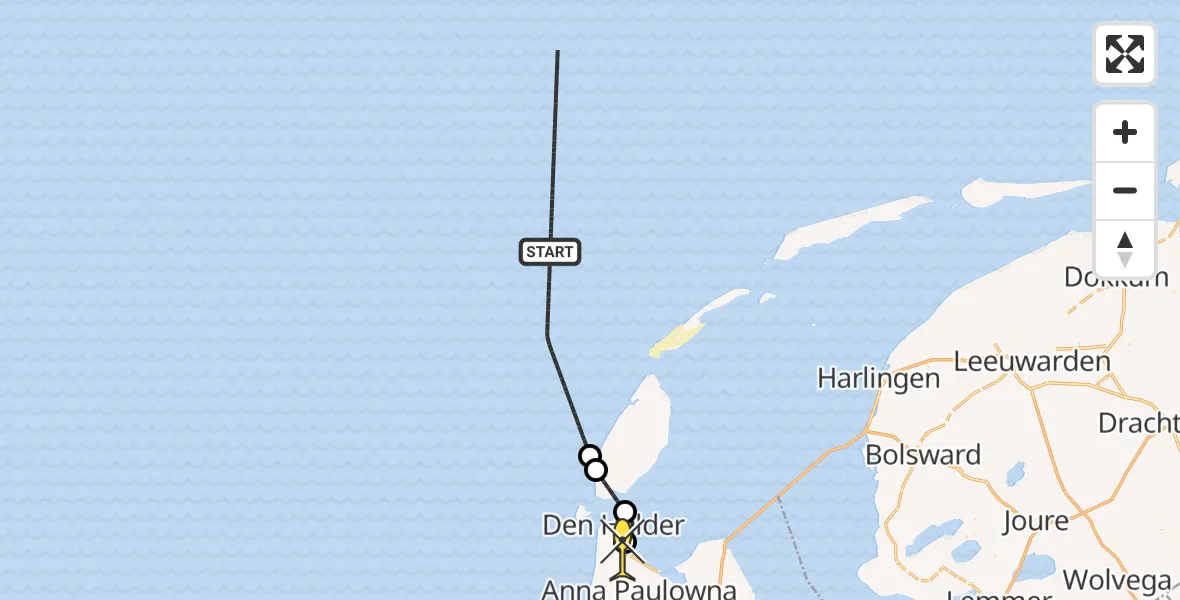 Routekaart van de vlucht: Kustwachthelikopter naar Vliegveld De Kooy, Luchthavenweg