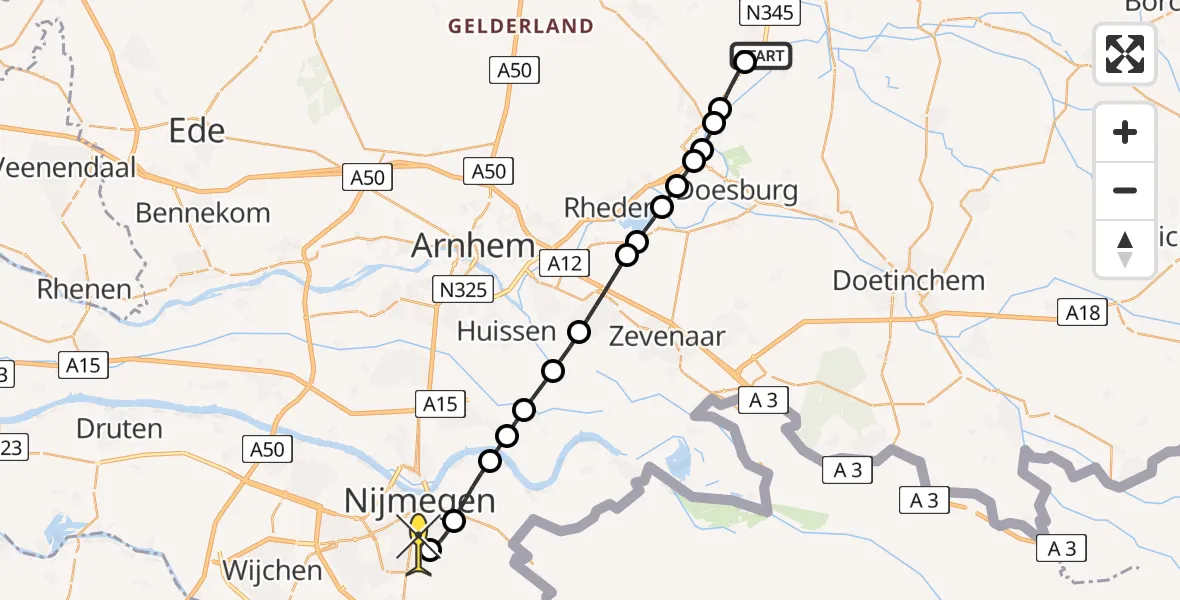 Routekaart van de vlucht: Lifeliner 3 naar Radboud Universitair Medisch Centrum, Het Bret