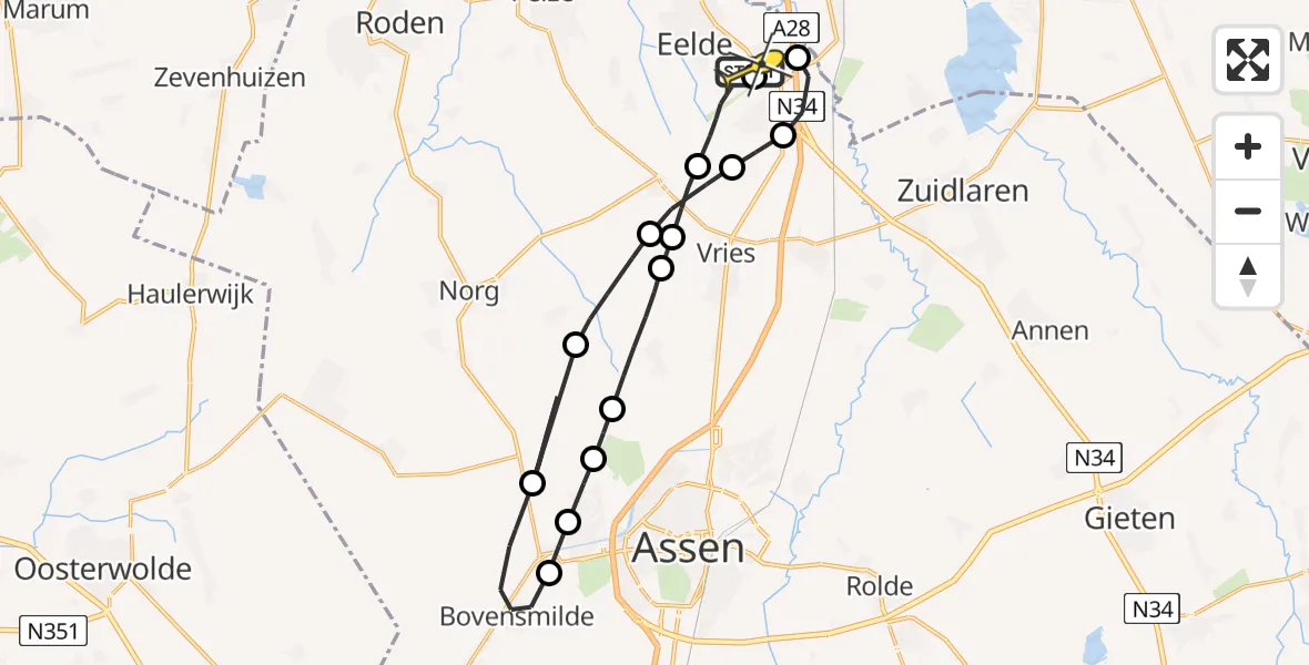 Routekaart van de vlucht: Lifeliner 4 naar Groningen Airport Eelde, Moespot