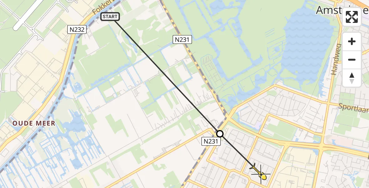 Routekaart van de vlucht: Politiehelikopter naar Amstelveen, Schweitzerlaan