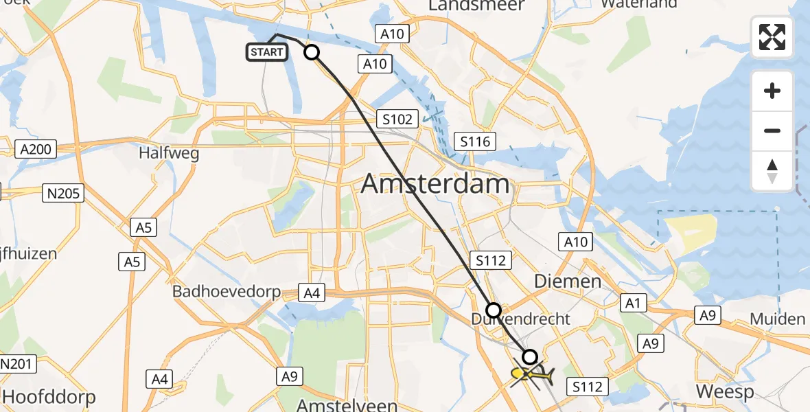 Routekaart van de vlucht: Lifeliner 1 naar Amsterdam, Westhavenweg