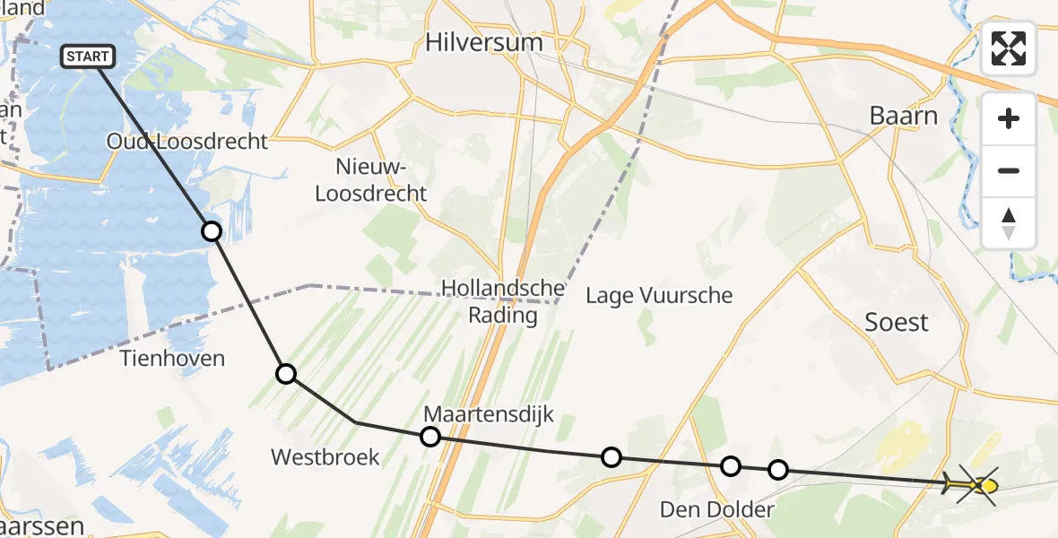 Routekaart van de vlucht: Politieheli naar Soest, Nieuw-Loosdrechtsedijk