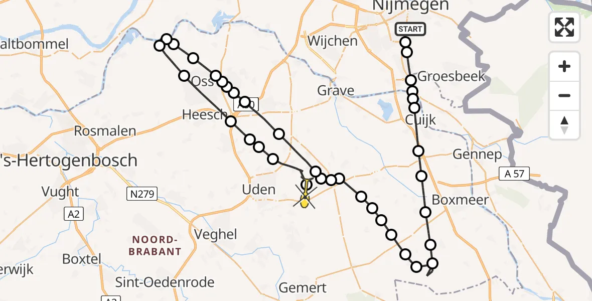 Routekaart van de vlucht: Lifeliner 3 naar Vliegbasis Volkel, Veldstraat