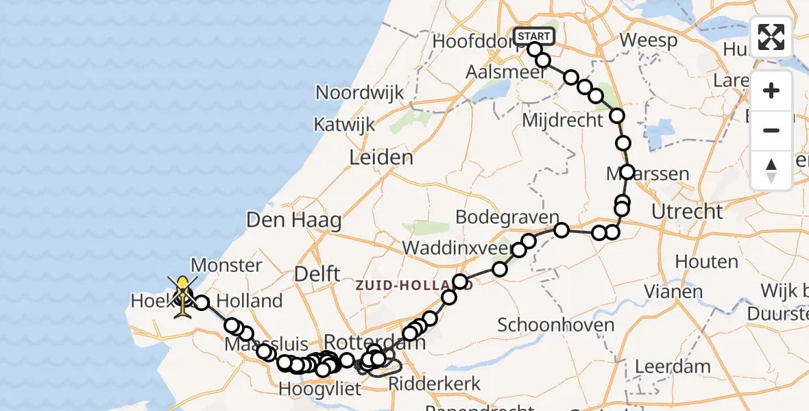 Routekaart van de vlucht: Politieheli naar Europoort, Amsterdam-Bataviaweg
