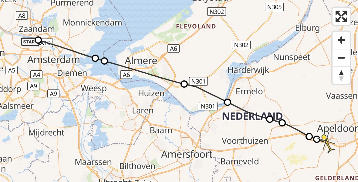 Routekaart van de vlucht: Lifeliner 1 naar Ugchelen, Hemkade