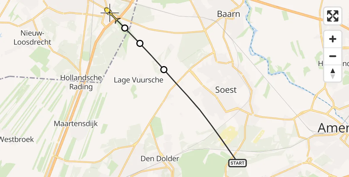 Routekaart van de vlucht: Politieheli naar Hilversum, Soesterduinen AG
