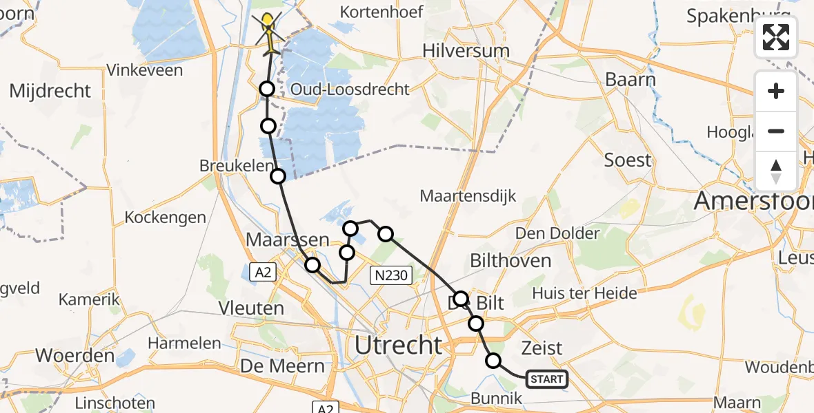 Routekaart van de vlucht: Politieheli naar Vreeland, Kouwenhovenselaan