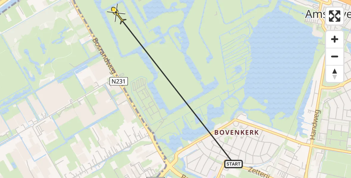 Routekaart van de vlucht: Politiehelikopter naar Amstelveen, Eerste Volendammerbrug