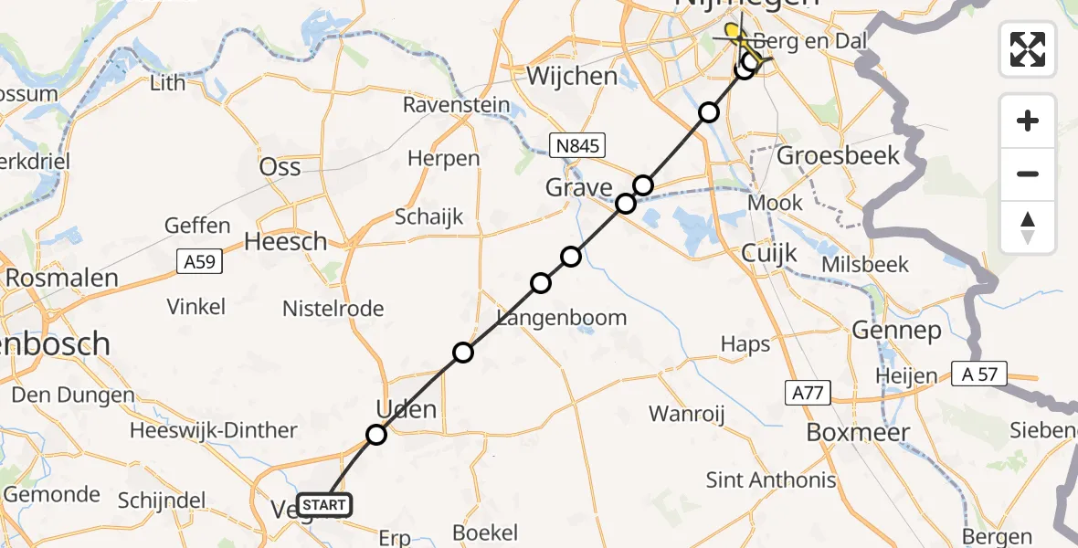 Routekaart van de vlucht: Lifeliner 3 naar Radboud Universitair Medisch Centrum, Beekgraaf