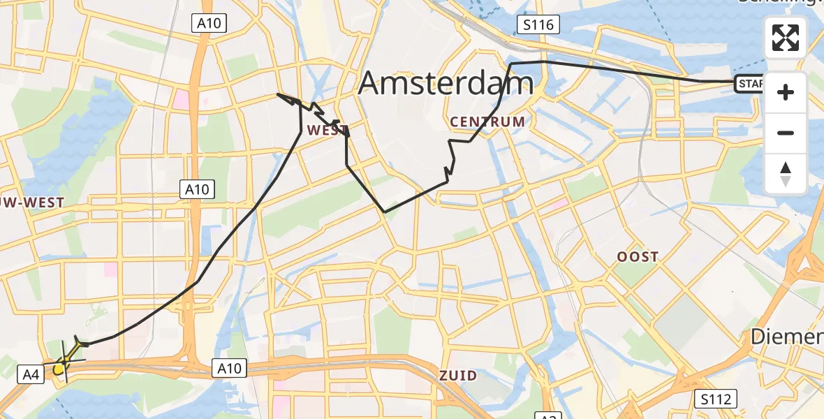 Vluchtroute Politiehelikopter van Amsterdam naar Amsterdam