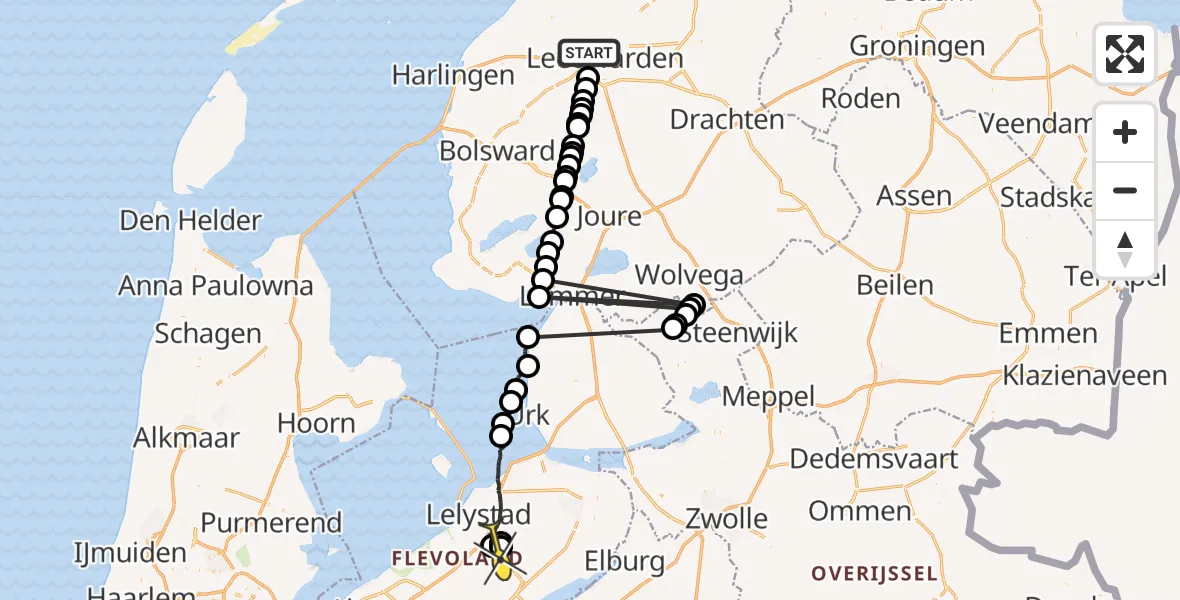 Routekaart van de vlucht: Ambulanceheli naar Lelystad Airport, Sinnewei