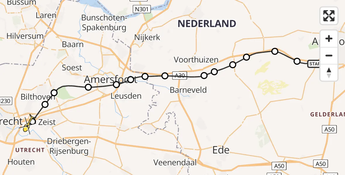 Routekaart van de vlucht: Lifeliner 1 naar Universitair Medisch Centrum Utrecht, Jhr. J. Hora Siccama van de Harkstede bank